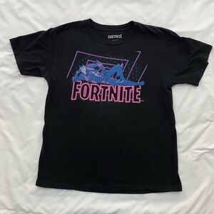 Kids Fortnite black t-shirt with Omega character. Youth size Large